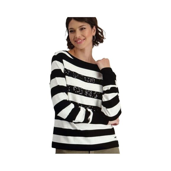 MONARI STRIPED SEQUIN PANEL TOP. - Picture 2 of 11
